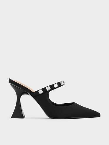 صندل أنيق مغلق من الأمام ومزين بكعب مغزلي ومصنوع من بوليستر معاد تدويره, أسود خشن, hi-res