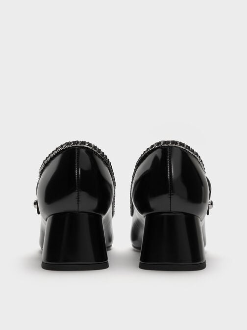 حذاء ماري جين بكعب عريض وسلسلة مجدولة, صندوق أسود, hi-res