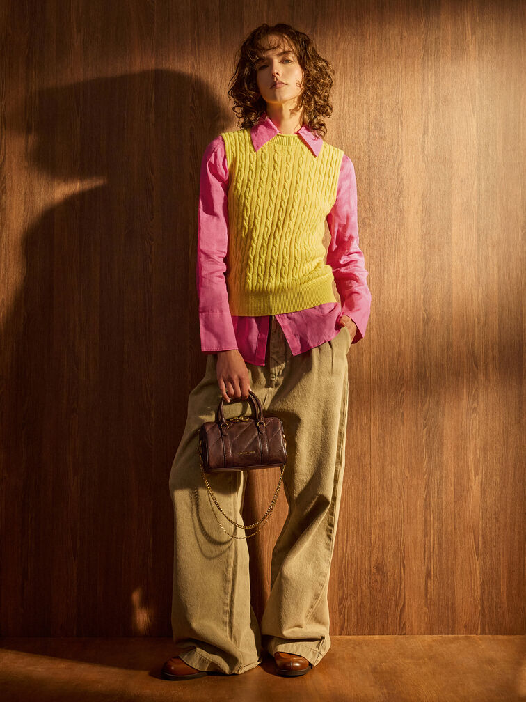 حقيبة بولينغ فيلومينا مزينة بسلسلة معدنية, بني مطفي, hi-res