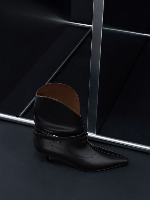 بوت بكعب ومقدمة مربعة وكشكشة, أسود, hi-res