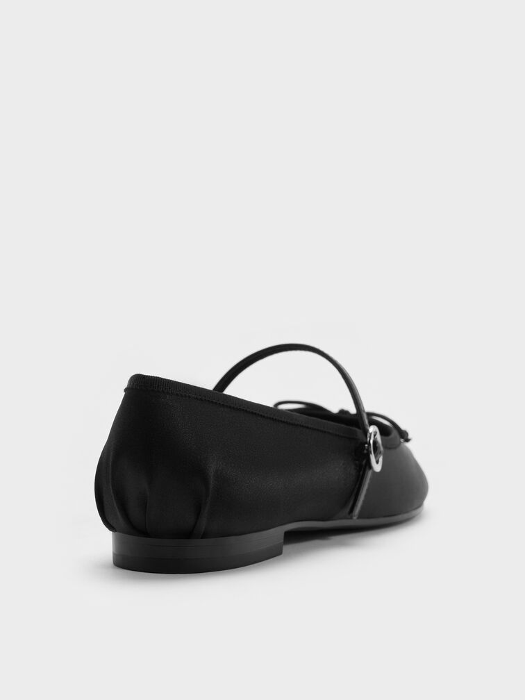 Emiko Satin Bow Mary Jane Flats, Black, hi-res
