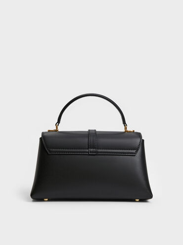 شنطة يد أدالين بمشبك معدني وحزام سلسلة, أسود, hi-res