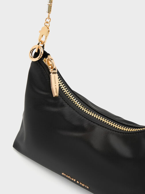 Satin Crystal-Embellished Chain-Handle Two-Way Bag, Black, hi-res