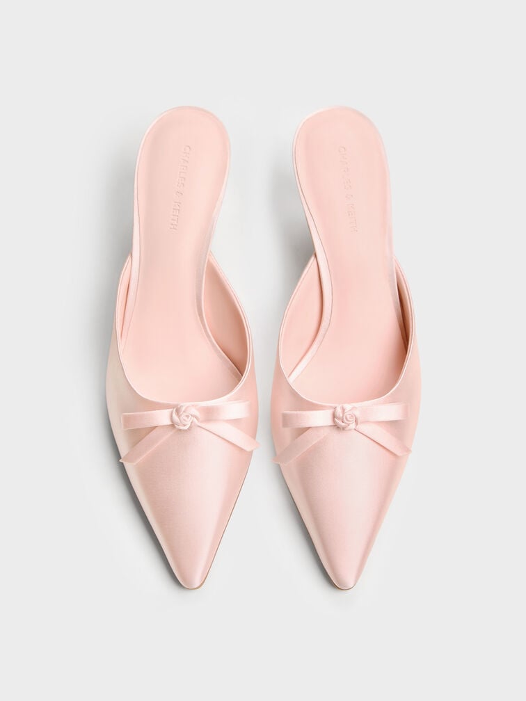 Rose-Bow Pointed Heeled Mules, Light Pink, hi-res