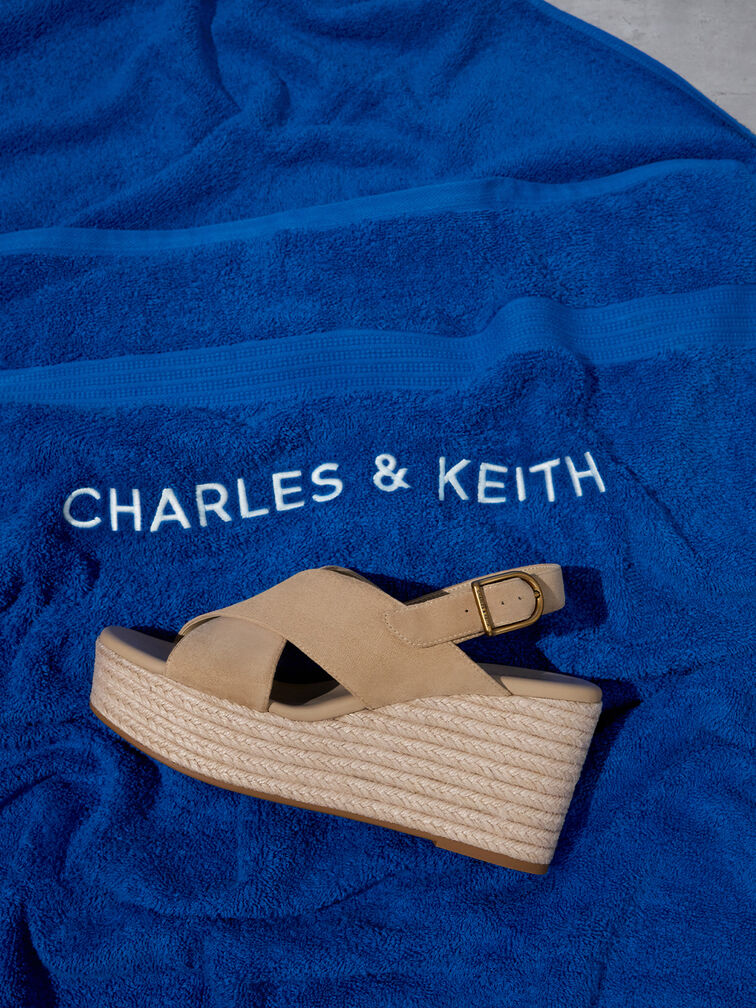 Faux Suede Crossover Espadrille Wedges, Sand, hi-res