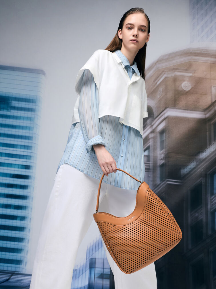 Juno Perforated Hobo Bag, Russet Brown, hi-res