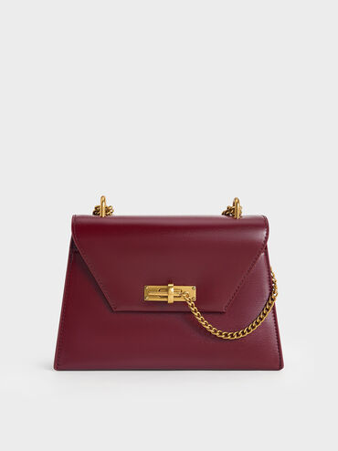 Samantha Envelope Chain-Handle Bag, Burgundy, hi-res