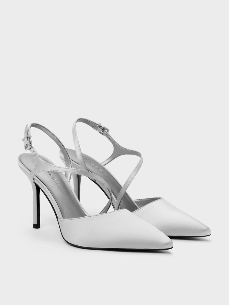 Cordelia Pointed Slingback Pumps, Silver, hi-res