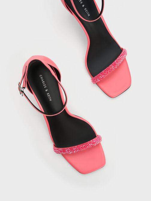 Beaded Strap Heeled Sandals, Pink, hi-res