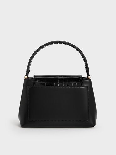 Arwen Croc-Effect Top Handle Bag, Black, hi-res