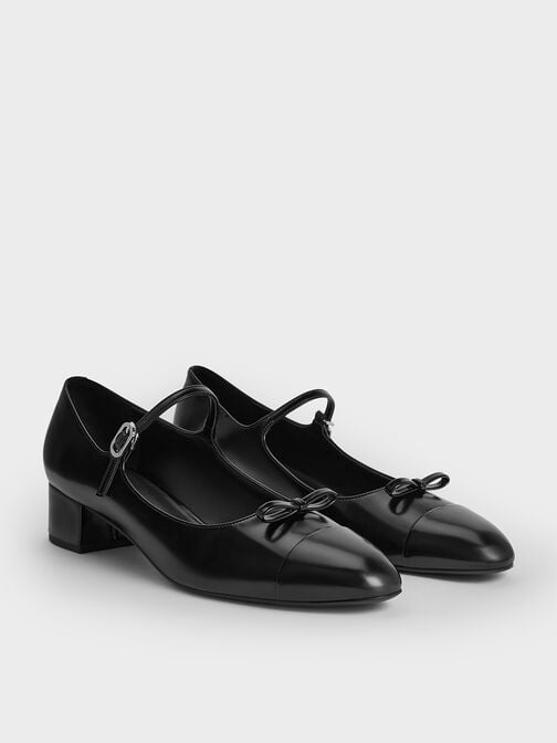 Bow Cap-Toe Mary Jane Pumps, Black Boxed, hi-res