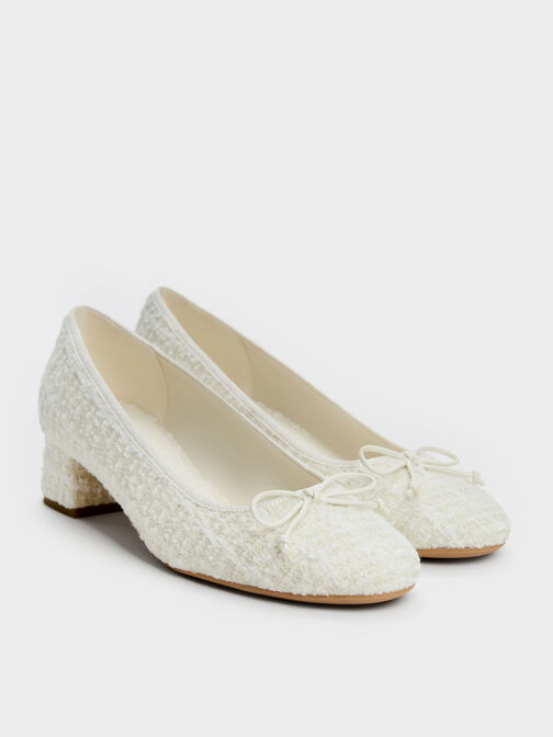 Tweed Bow Ballet Pumps, Multi, hi-res