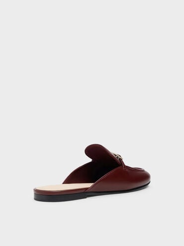 Metallic-Bar Loafer Mules, Burgundy, hi-res
