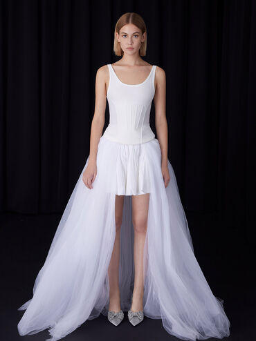 حذاء بكعب عالٍ مزين بفيونكة من الخرز ومصنوع من البوليستر المعاد تدويره, فضي, hi-res