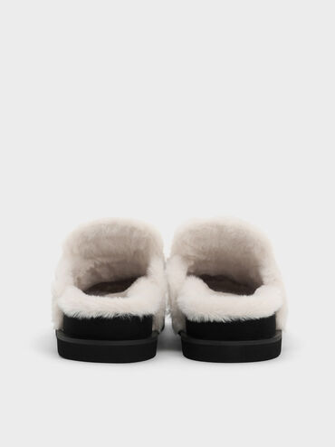 Furry Flatform Mules, Black Textured, hi-res