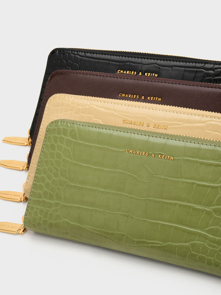 Dulcie Croc-Effect Zip-Around Long Wallet, Beige, hi-res