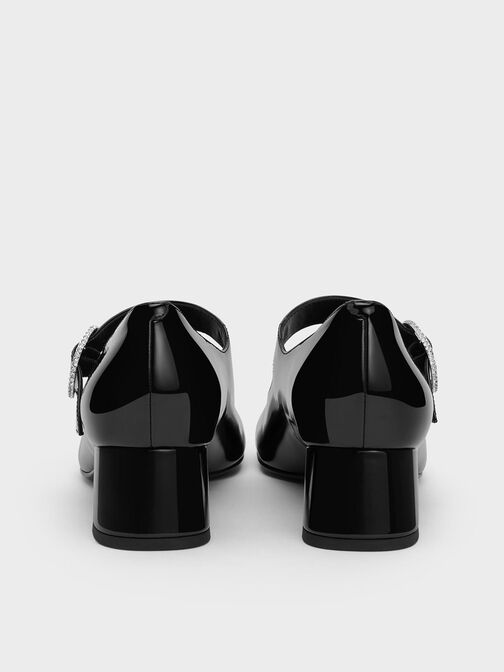 حذاء جاني من الجلد اللامع بكعب وتصميم ماري جين وإبزيم مرصع بالكريستال, أسود براق, hi-res