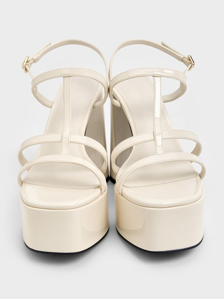 Patent T-Bar Strappy Platform Sandals, Chalk, hi-res