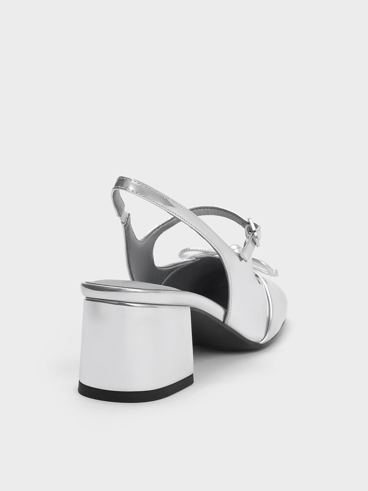 Metallic Crystal-Pearl Mary Jane Slingback Pumps, Silver, hi-res