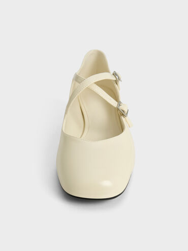 Patent Crossover-Strap Block-Heel Mary Janes, Chalk, hi-res