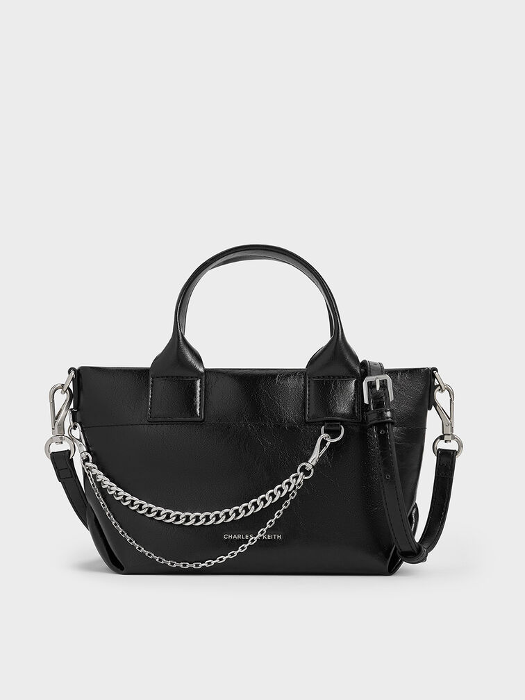 Atwood Crinkle-Effect Chain-Embellished Tote Bag, Noir, hi-res