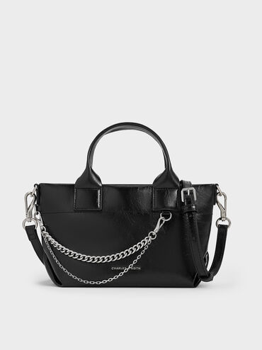 Atwood Crinkle-Effect Chain-Embellished Tote Bag, Noir, hi-res