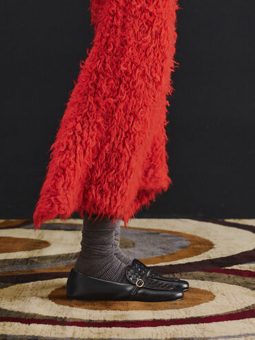 Woven Buckle-Strap Loafers, Black, hi-res