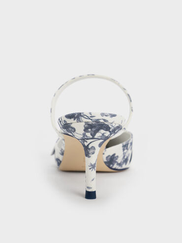 حذاء ميول بنقشة زهور ومقدمة مدببة وإبزيم بيضاوي, أزرق داكن, hi-res