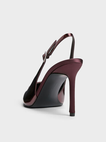 Metallic Pointed Slingback Pumps, Burgundy, hi-res
