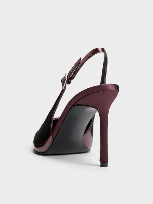 Metallic Pointed Slingback Pumps, Burgundy, hi-res