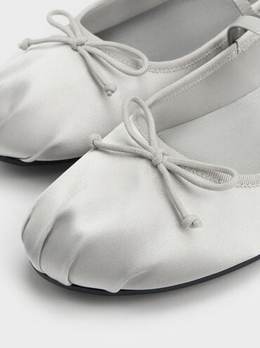 Emiko Satin Bow Mary Jane Flats, Silver, hi-res