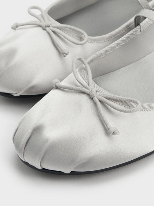 Emiko Satin Bow Mary Jane Flats, Silver, hi-res