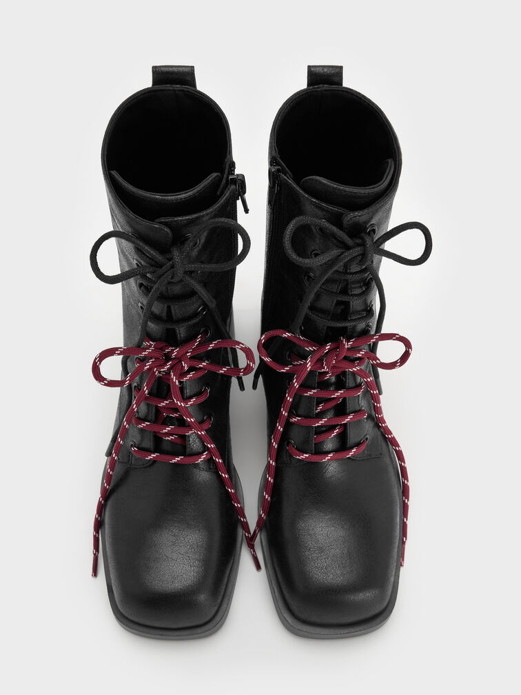 Logan Double-Lace Calf Boots, Black Textured, hi-res
