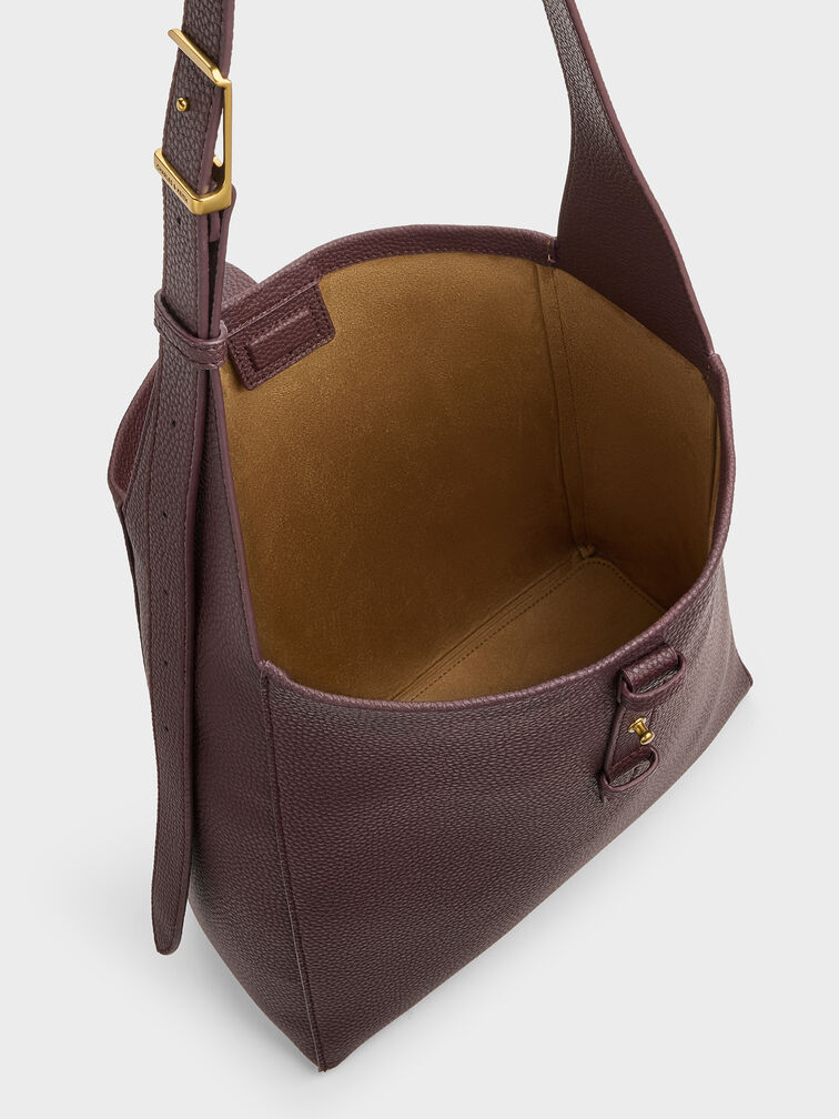 شنطة هوبو بريل بجلد معاد تدويره وحزام, أحمر توتي فاخر, hi-res