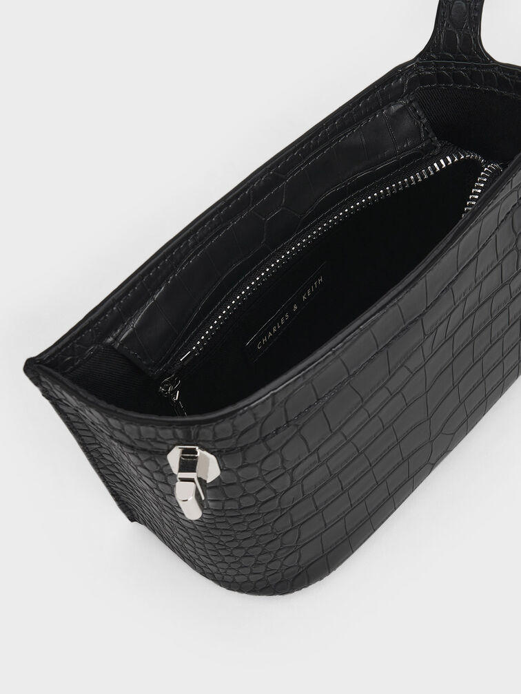 حقيبة ذات مقبض علوي بتأثير جلد التمساح, أسود كلاسيكي, hi-res