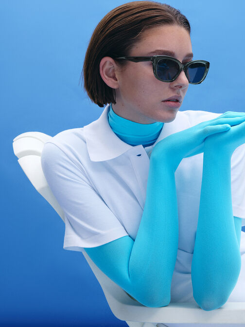 Maeva Recycled Acetate Cat-Eye Sunglasses, Teal, hi-res