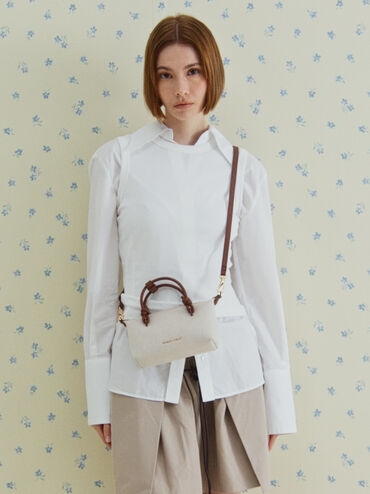 حقيبة توت "سامي" بمقابض معقودة من الكانفاس, شوكولاتي, hi-res