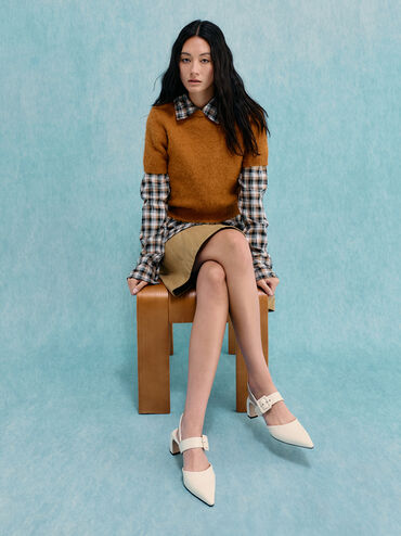 Patent Buckled Pointed Slingback Pumps, Butter, hi-res