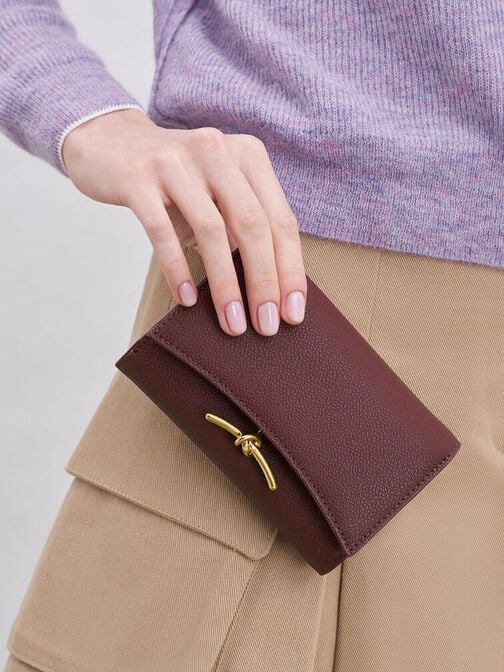 Huxley Metallic Accent Front Flap Wallet, Dark Chocolate, hi-res