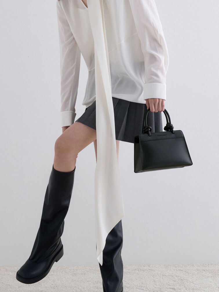 Sabine Knotted-Handle Trapeze Tote Bag, Jet Black, hi-res