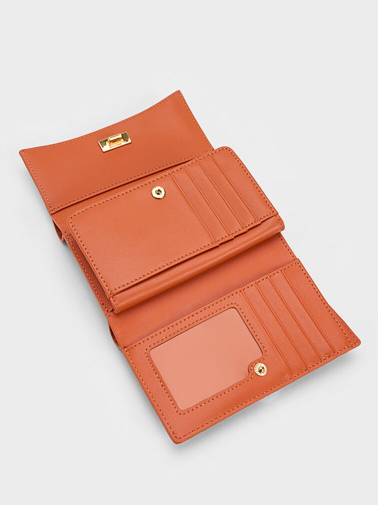 Huxley Metallic-Accent Front Flap Wallet, Orange, hi-res
