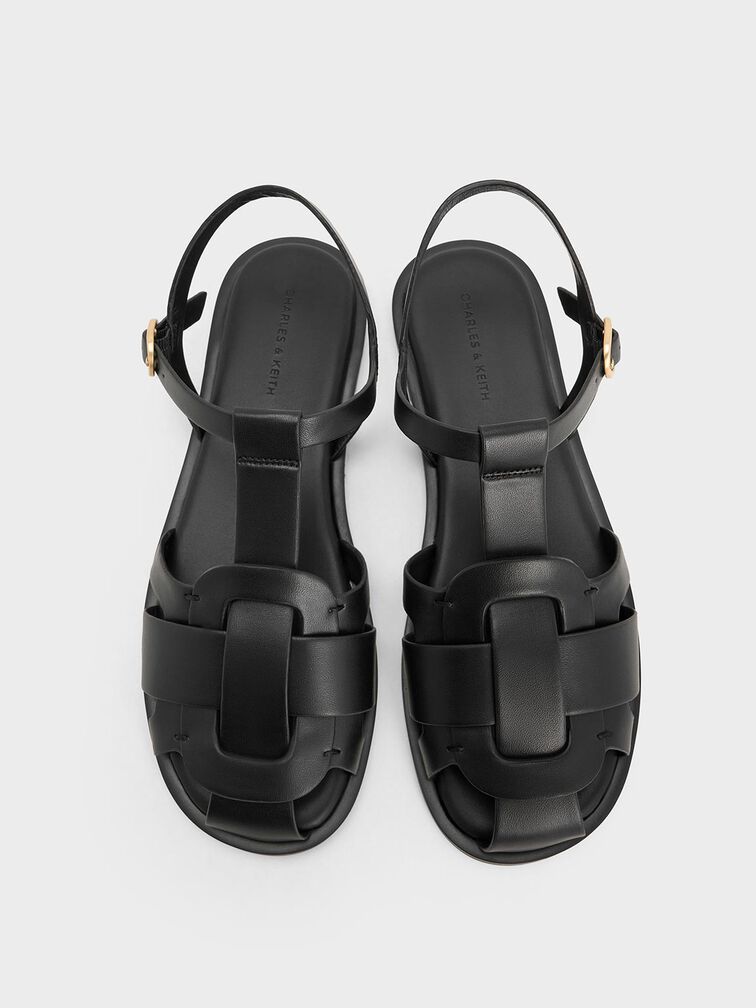 Easley T-Bar Caged Sandals, Black, hi-res