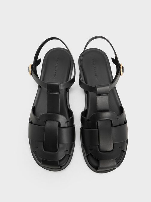 Easley T-Bar Caged Sandals, Black, hi-res