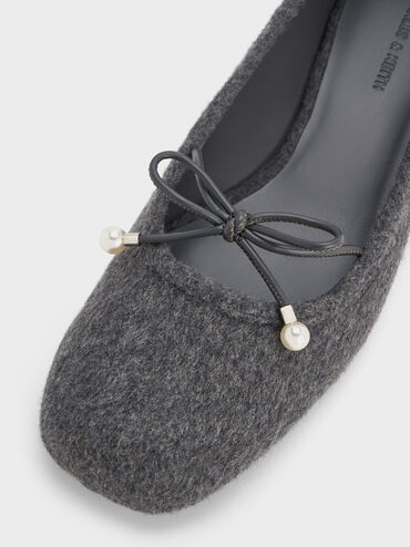 Barbara Felt Pearl-Bow Ballet Pumps, Grey, hi-res