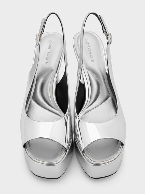 صنادل ميتاليك بنعل مرتفع وكعب رفيع مع فتحة أمامية – لإطلالة تخطف الأنظار, فضي, hi-res