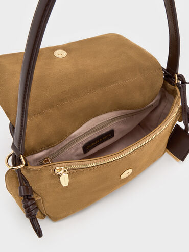 شنطة يد كاي شامواه معاد تدويره بغطاء مزموم وجيب جانبي, رملي ذهبي هاديء, hi-res