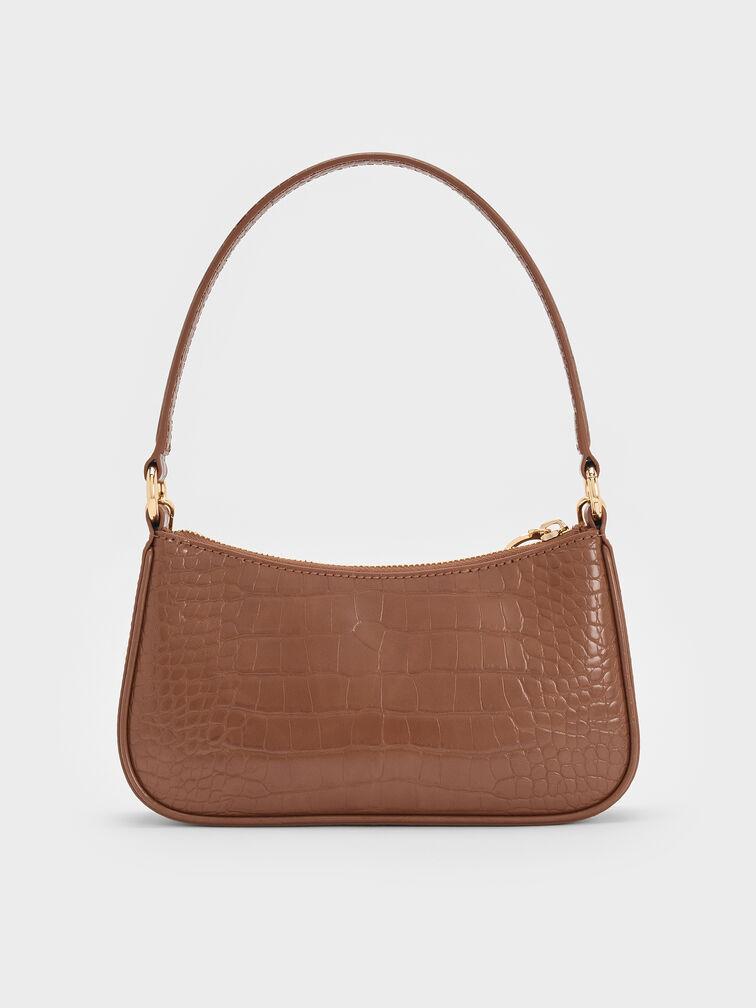Elspeth Croc-Effect Chain-Link Shoulder Bag, Chocolate Croco, hi-res