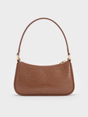 Elspeth Croc-Effect Chain-Link Shoulder Bag, Chocolate Croco, hi-res