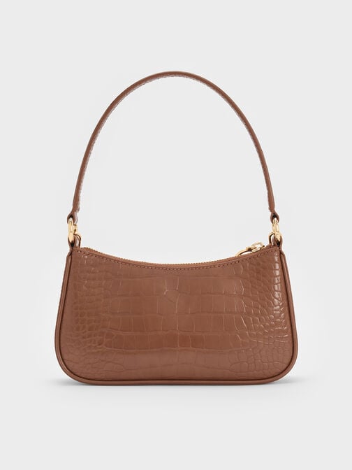 Elspeth Croc-Effect Chain-Link Shoulder Bag, Chocolate Croco, hi-res