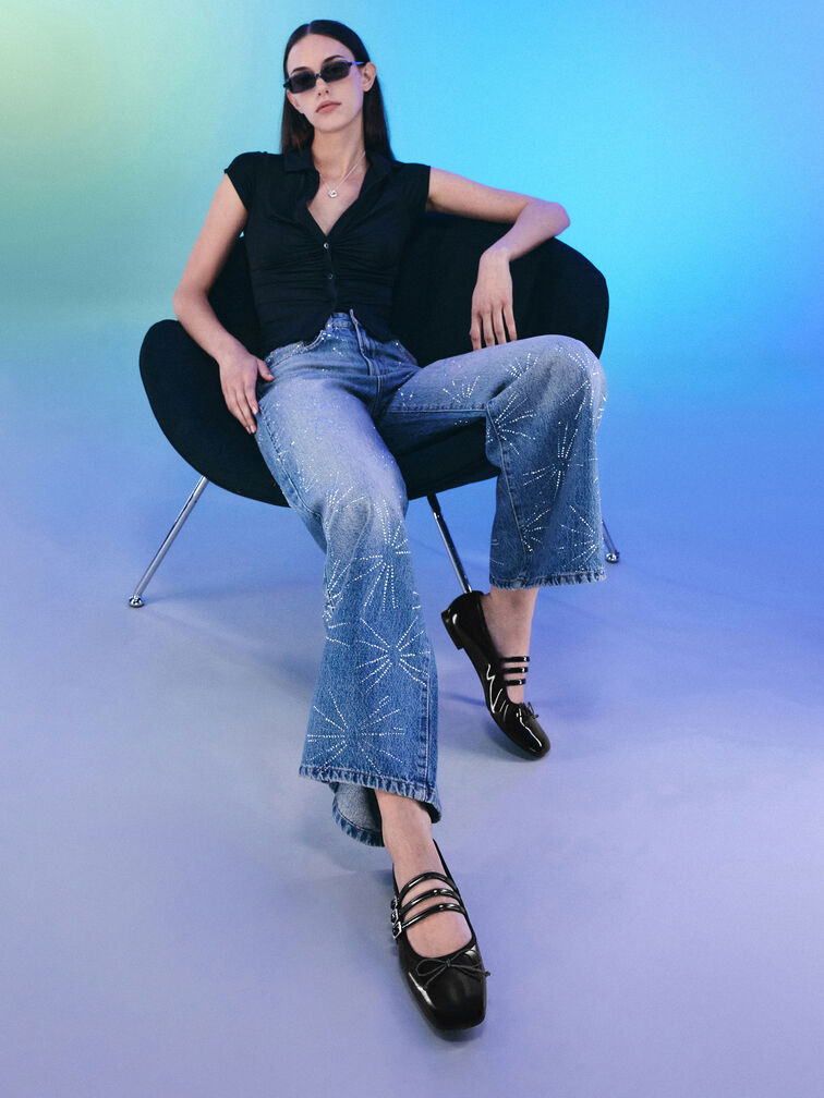 Triple-Strap Mary Janes, Black Boxed, hi-res